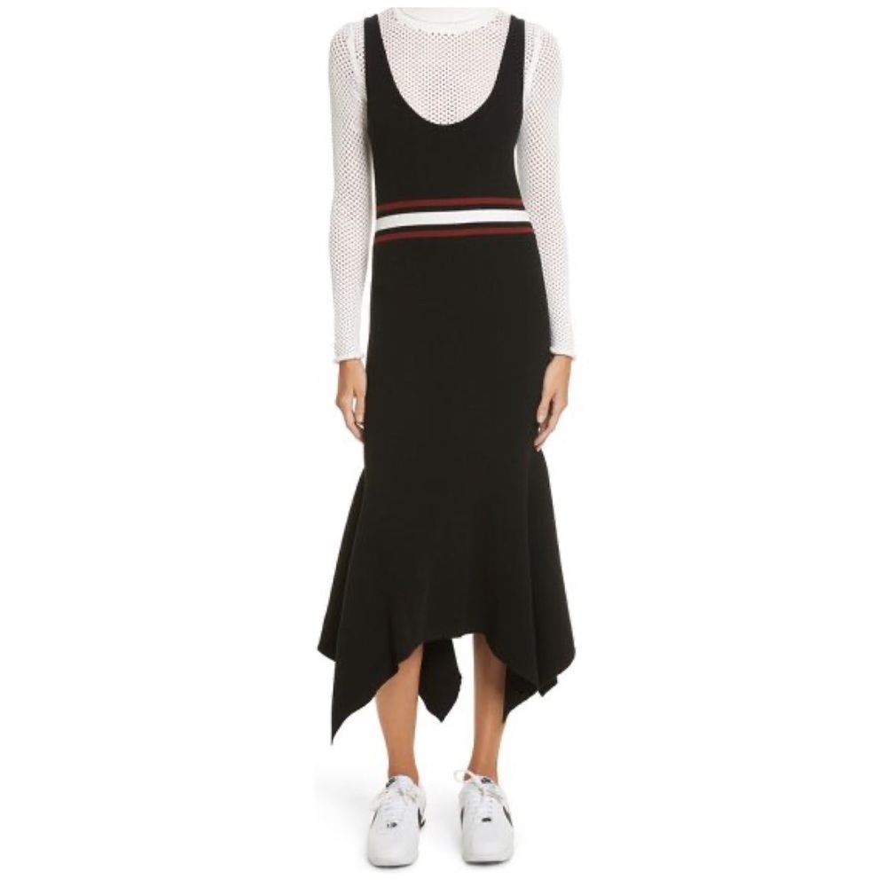 ALC Beautiful Black Knit Asymmetric Midi Dress - Picture 3 of 8